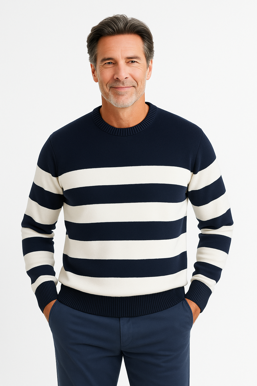 Pull décontracté rayé avec col pour hommes