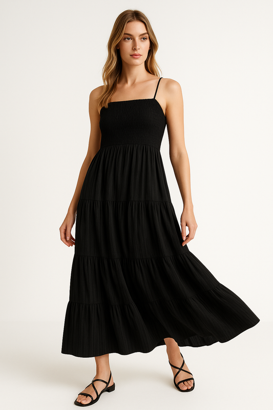 Robe longue plissée à bretelles fines pour femmes
