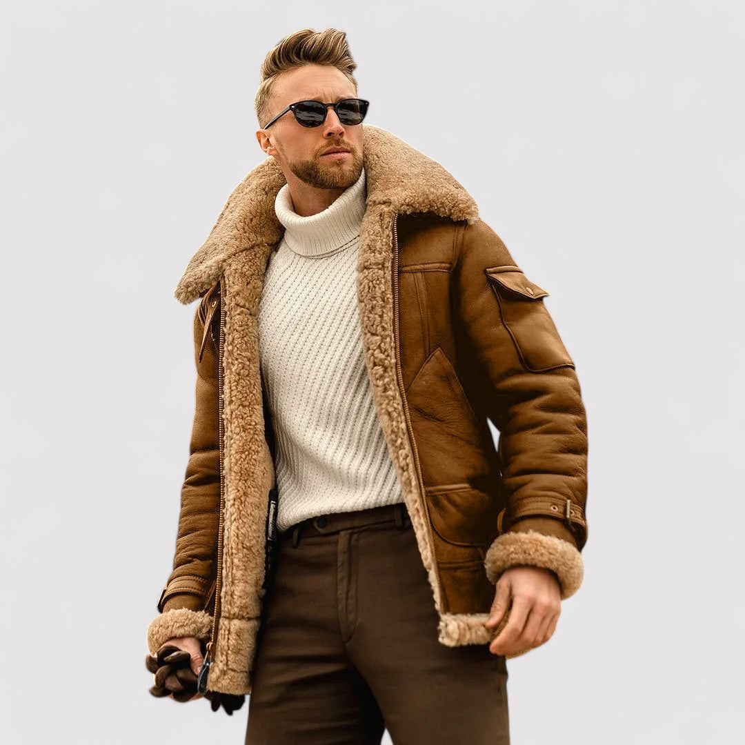 Veste en cuir de mouton chaude pour homme